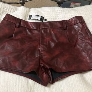 NWT PrettyLittleThing Women's Burgundy washed faux Leather hot shorts